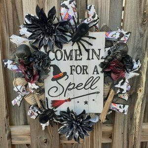 Deco Mesh Come In For A Spell Witch Cauldron Wreath Handmade Victorian Spooky